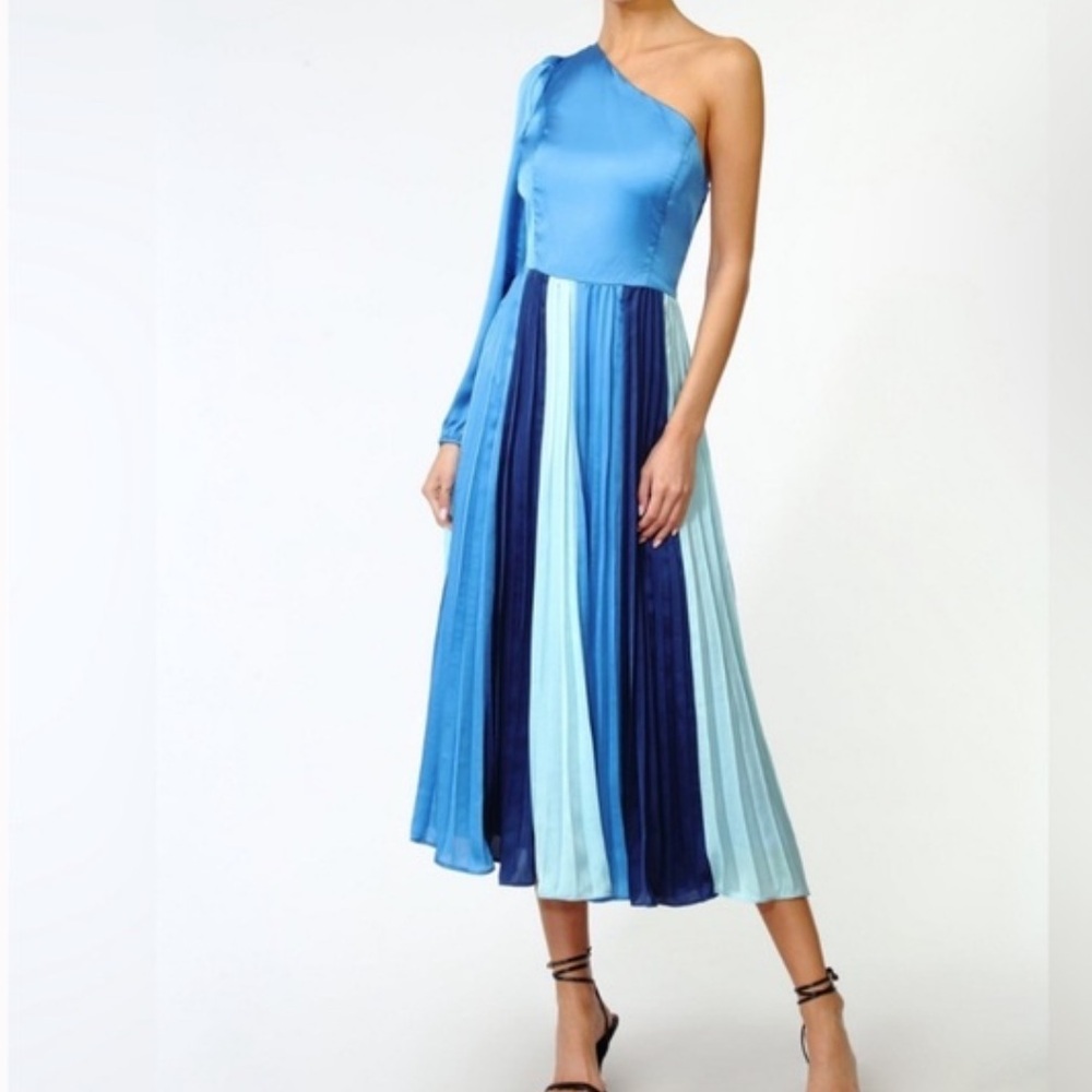 Adelyn Rae Vibrant Blue One-Shoulder Pleated Dress NEW